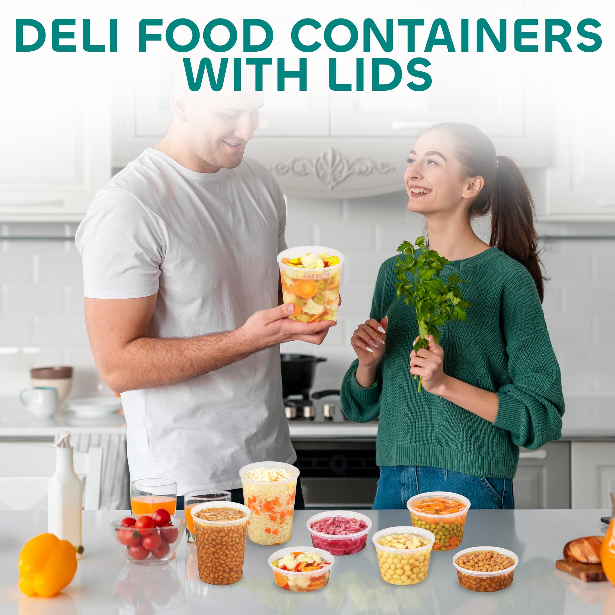 JoyServe Deli Food Containers with Lids - 32 Oz Quart Size & 24-16 Oz Pint Size Airtight Food Storage Takeout Meal Prep Containers with 54 Lids, BPA-Free, Dishwasher, Microwave Safe